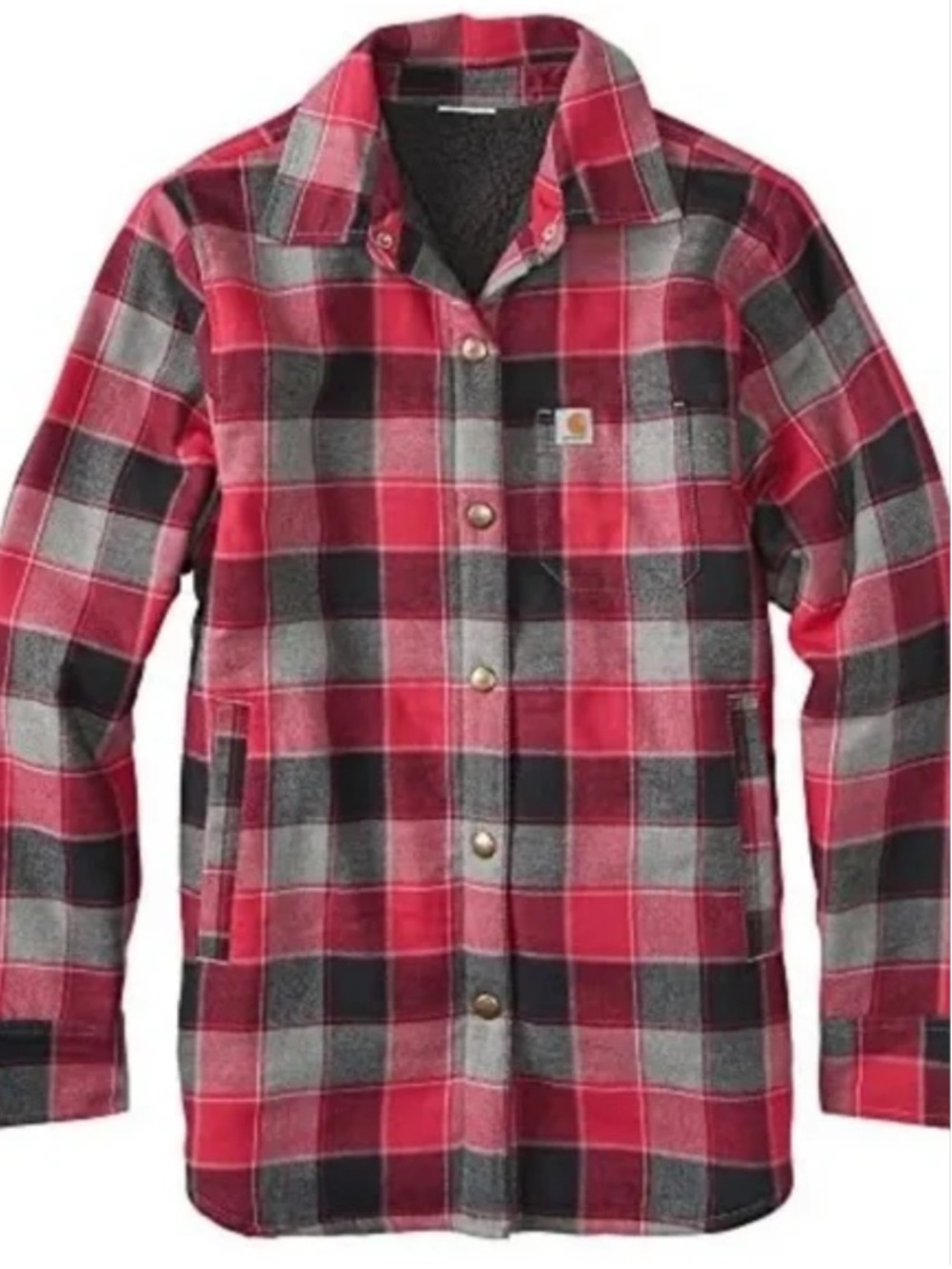 Carhartt Kid’s Red Plaid Flannel Snap-Front Shirt Jacket - Large 14/16